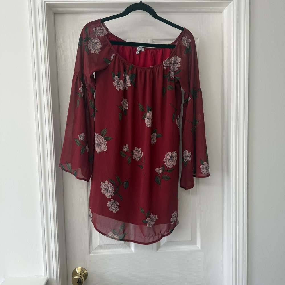 Tobi Burgundy Floral Long Sleeve Dress